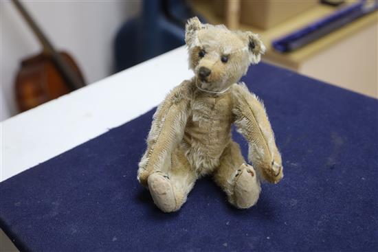A vintage Steiff c1908 with button in ear, some hair loss generally, height 20cm